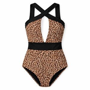 NWT BEACH JOY BIKINI Leopard Print One-Piece Swimsuit Size Small